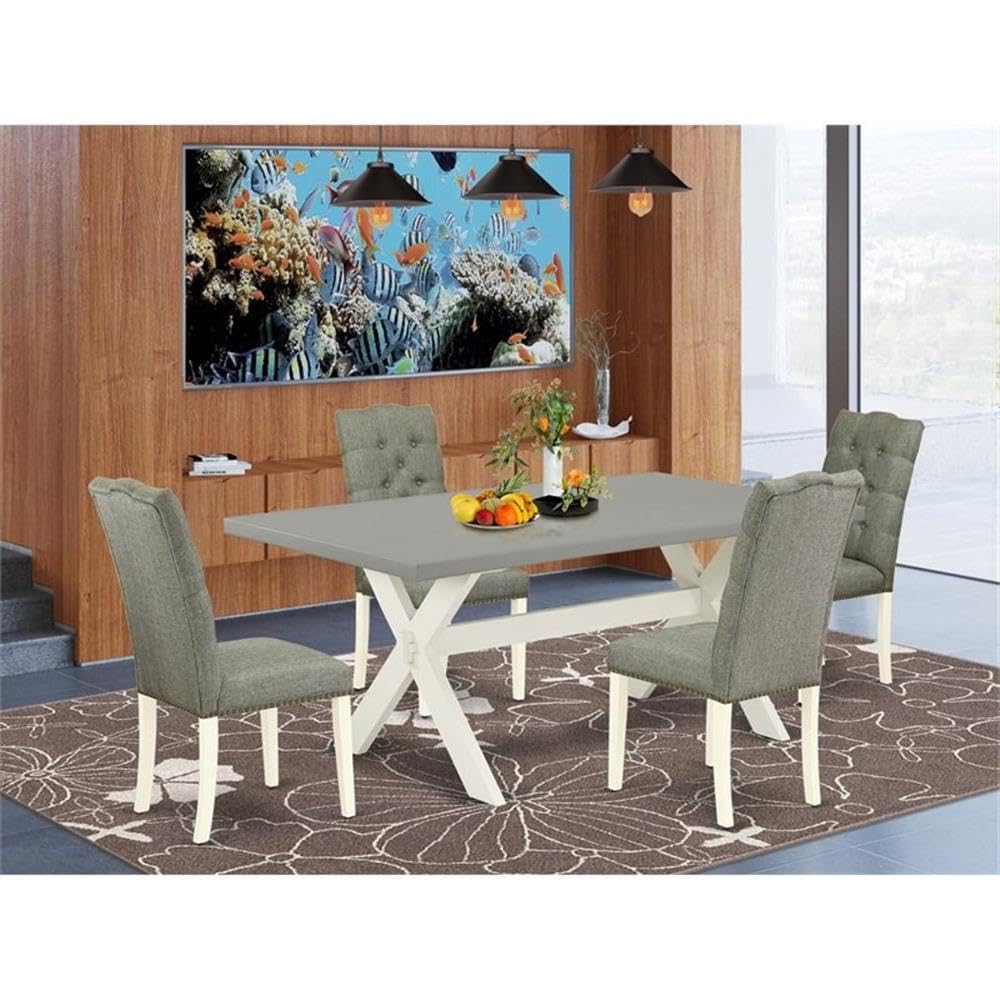 East West Furniture X097El207-5 5 Piece Dinette Set For 4 Includes A Rectangle Dining Room Table With X-Legs And 4 Gray Linen Fabric Parsons Dining Chairs, 40X72 Inch, Multi-Color